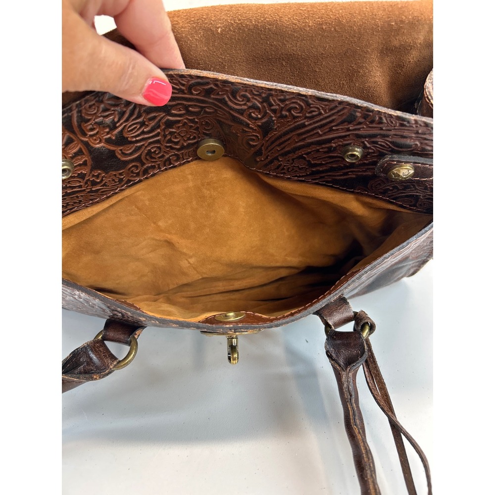Patricia Nash Tooled Leather Shoulder Bag Brown Paisley Embossed Tassel - Picture 14 of 16
